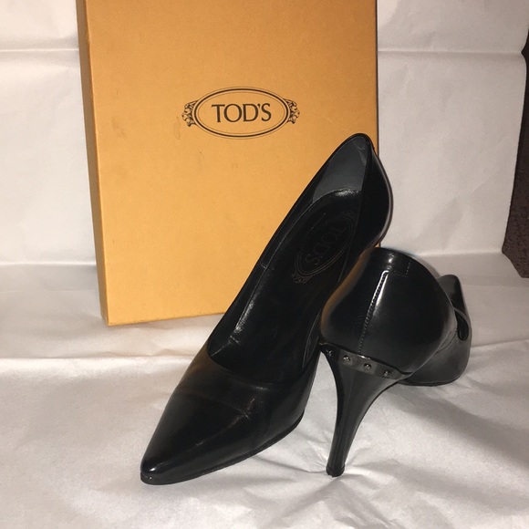 Tod’s 3” Studded Black Leather Heels US9.5/EU39.5 - Picture 1 of 7